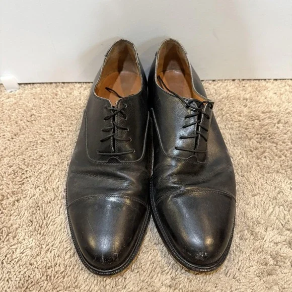 Salvatore Ferragamo Studio Shoes Mens Size 10.5 Black Cap Toe Oxford Italy - Picture 2 of 10
